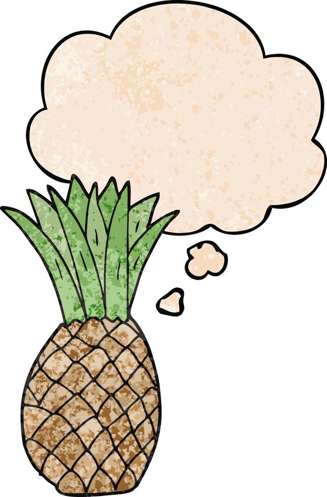 cartoon pineapple and thought bubble in grunge texture pattern style vector