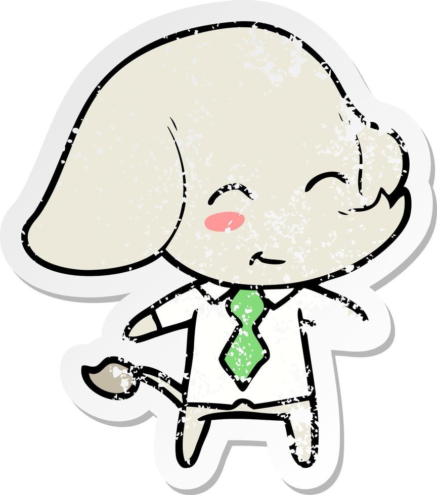distressed sticker of a cute cartoon boss elephant vector