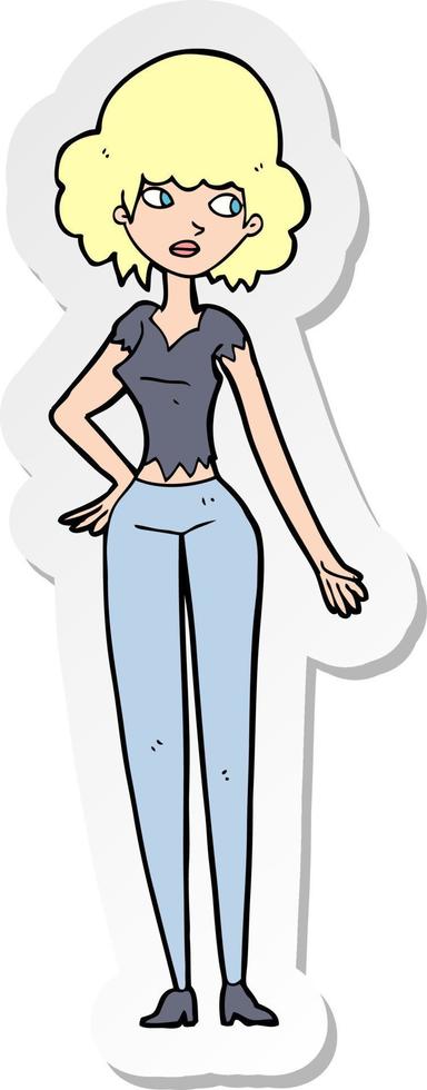 sticker of a cartoon pretty woman vector