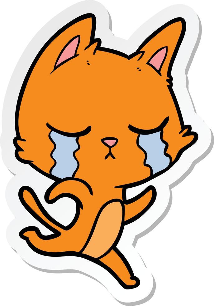 sticker of a crying cartoon cat vector