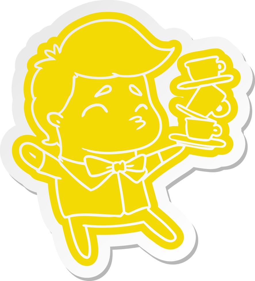 cartoon sticker of a kawaii cute waiter vector