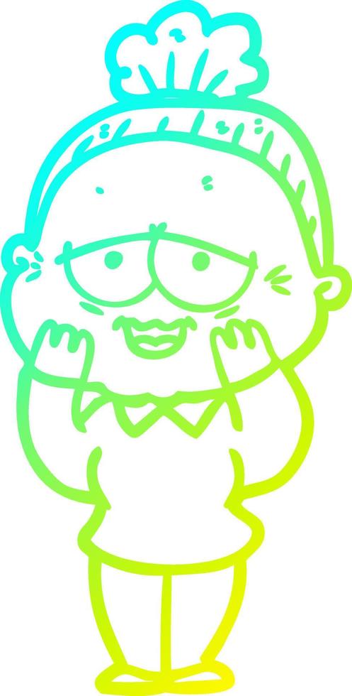 cold gradient line drawing cartoon happy old lady vector