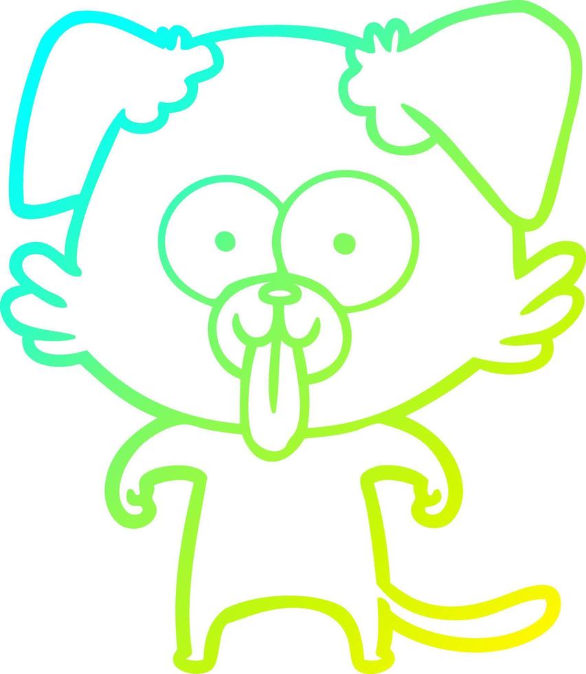 cold gradient line drawing cartoon dog with tongue sticking out vector