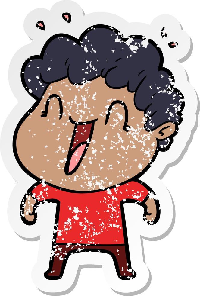 distressed sticker of a cartoon happy man vector