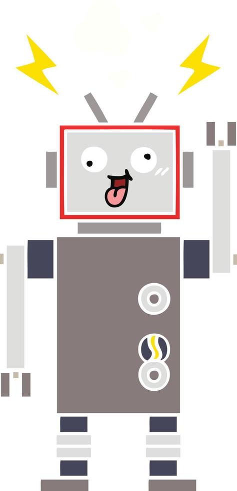 robot roto loco de dibujos animados retro de color plano vector