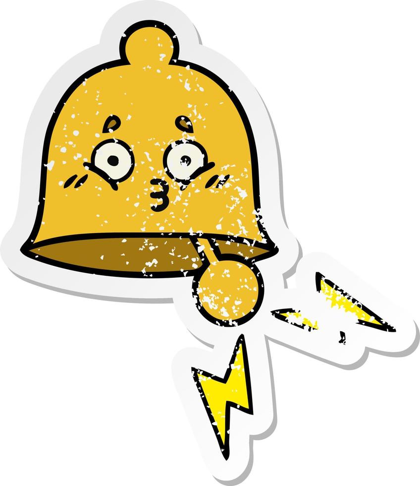 distressed sticker of a cute cartoon ringing bell vector
