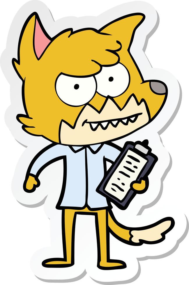 sticker of a cartoon grinning fox with clipboard vector