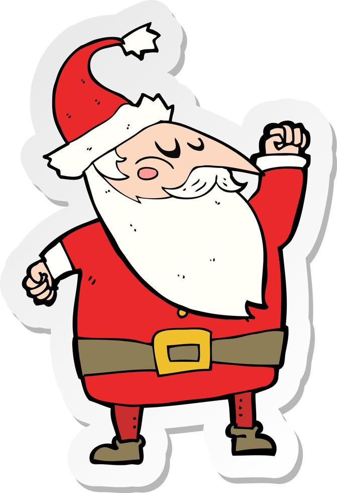 sticker of a cartoon santa claus punching air vector