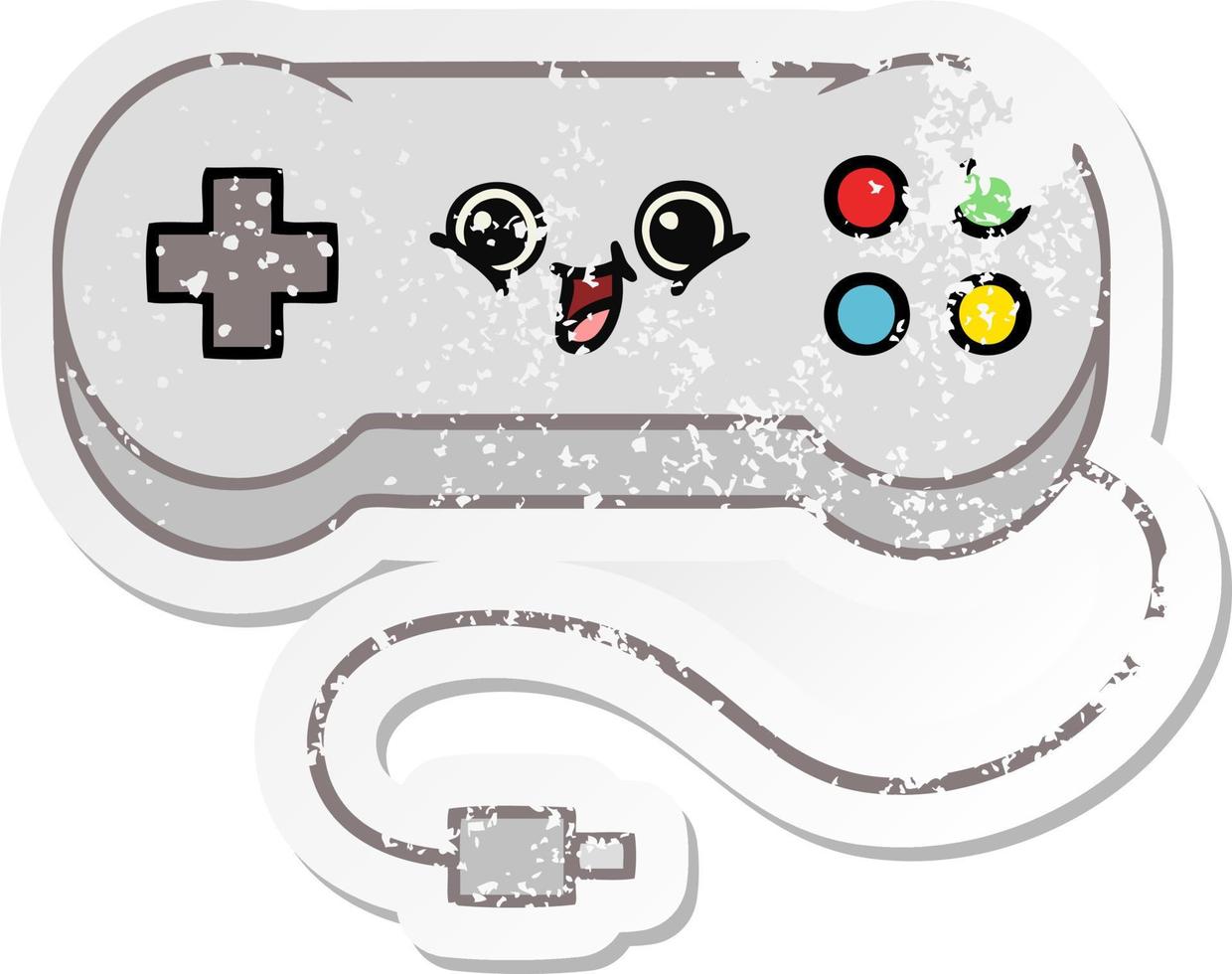 distressed sticker of a cute cartoon game controller vector