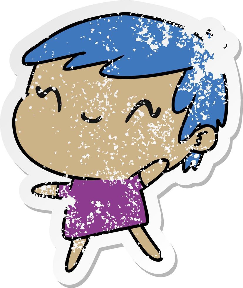 distressed sticker cartoon of a cute kawaii girl vector