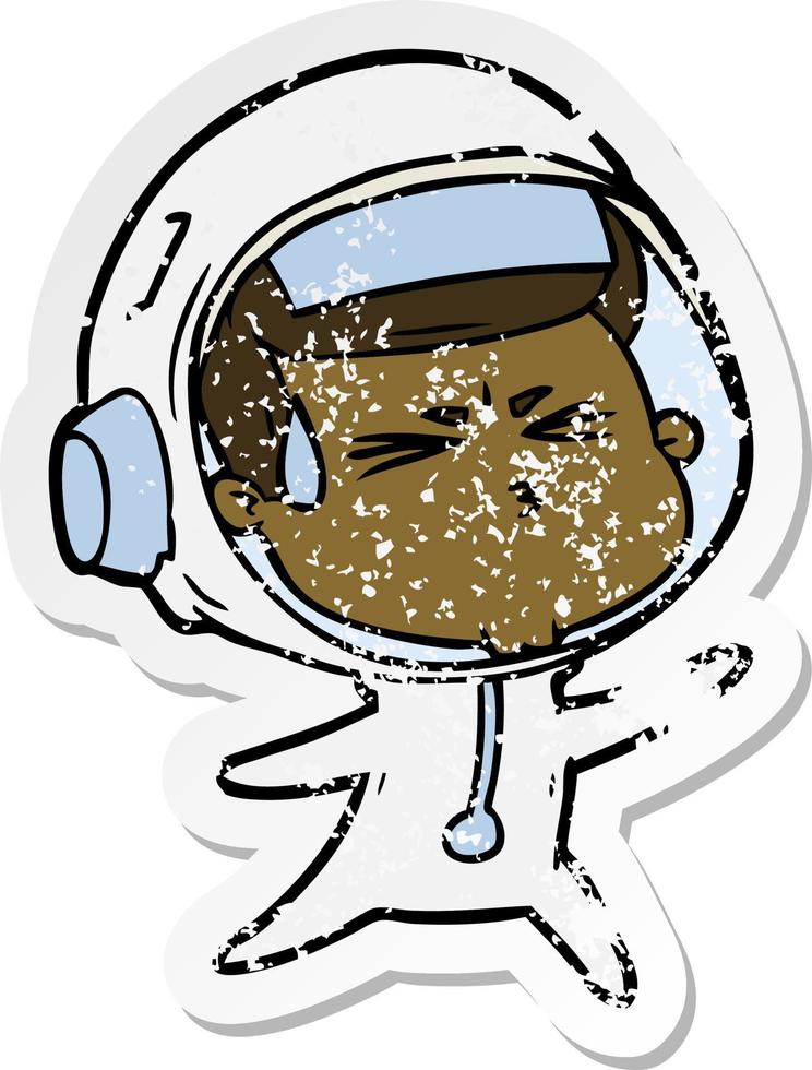 distressed sticker of a cartoon stressed astronaut vector