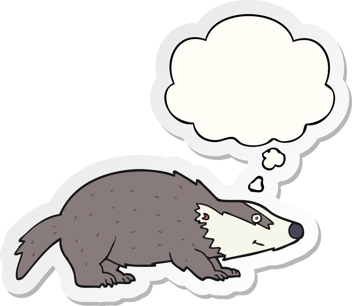 cartoon badger and thought bubble as a printed sticker vector