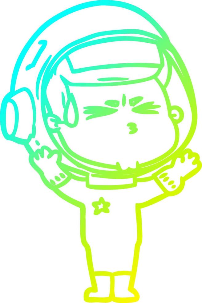 dibujo de línea de gradiente frío astronauta estresado de dibujos animados vector