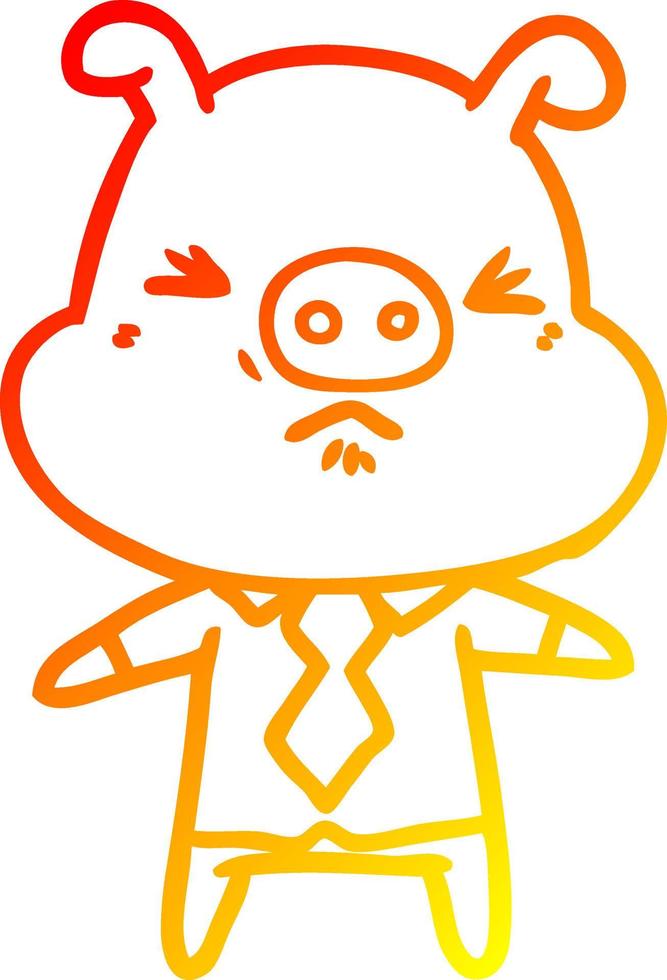 warm gradient line drawing cartoon angry pig in shirt and tie vector