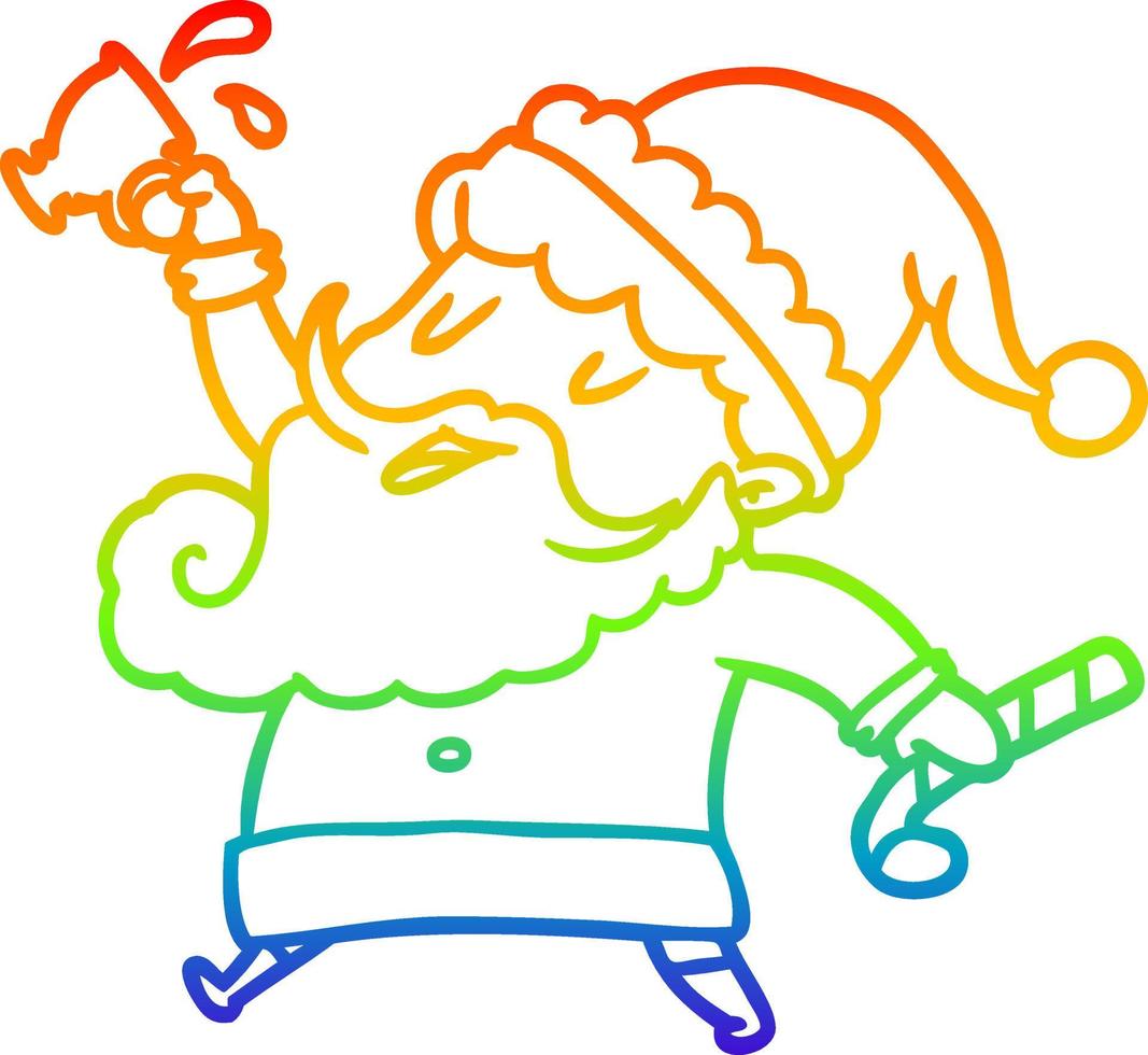 rainbow gradient line drawing santa claus with hot cocoa vector