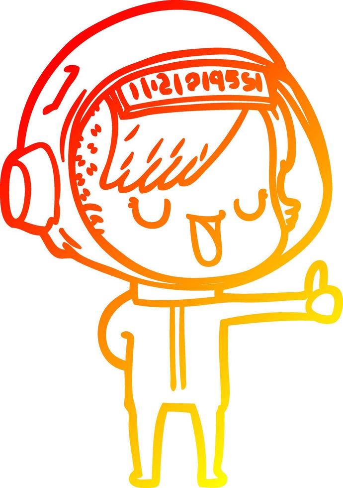 warm gradient line drawing cartoon astronaut woman vector