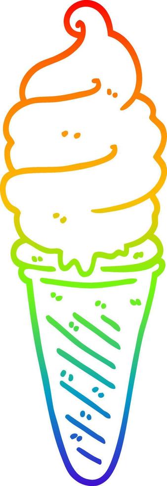 rainbow gradient line drawing cartoon ice cream vector
