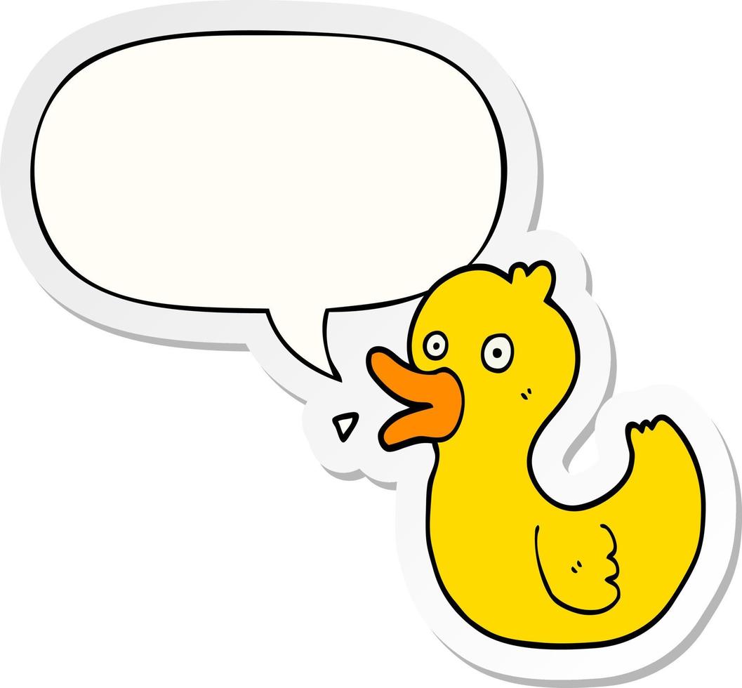 cartoon quacking duck and speech bubble sticker vector