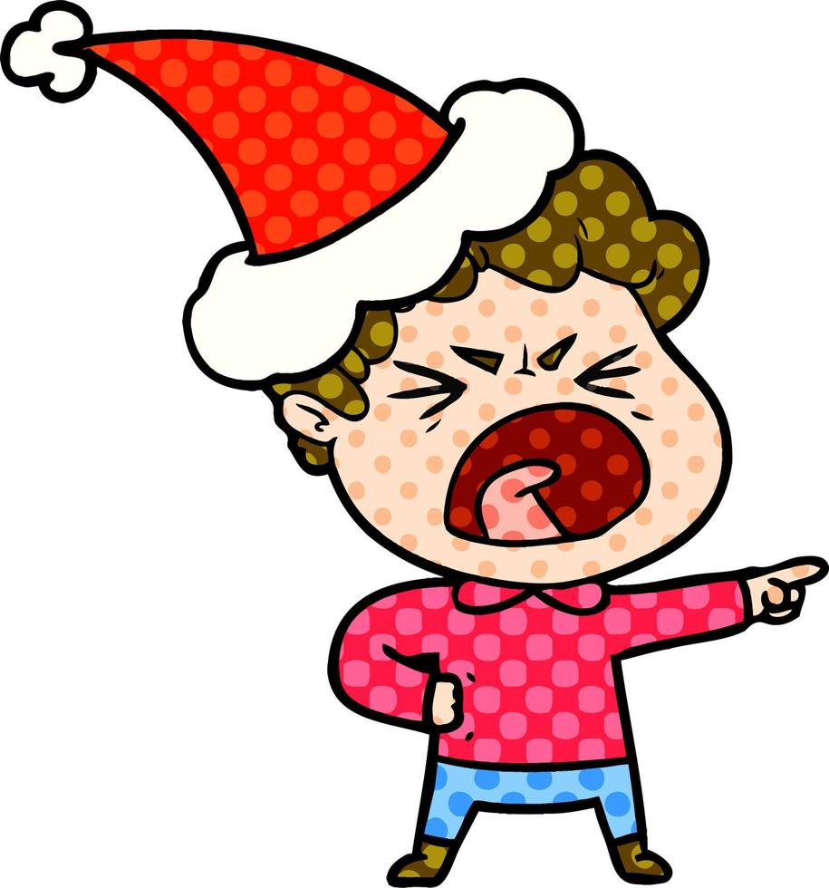 comic book style illustration of a furious man wearing santa hat vector