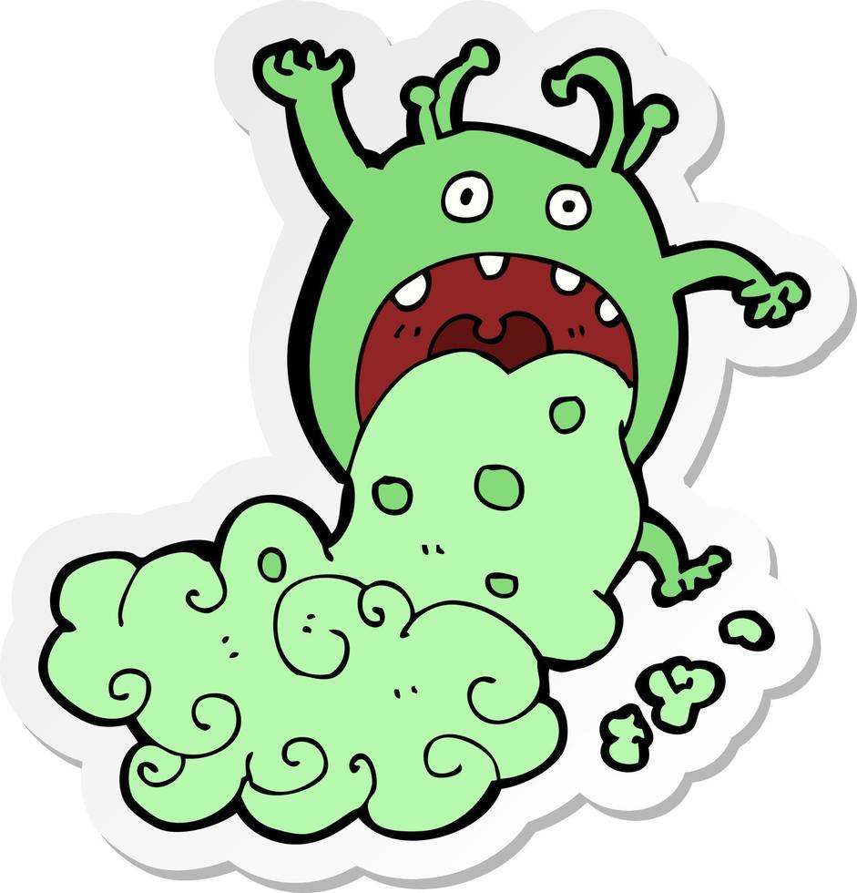 sticker of a cartoon gross monster being sick vector