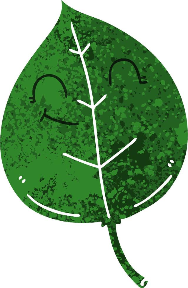 quirky retro illustration style cartoon happy leaf vector