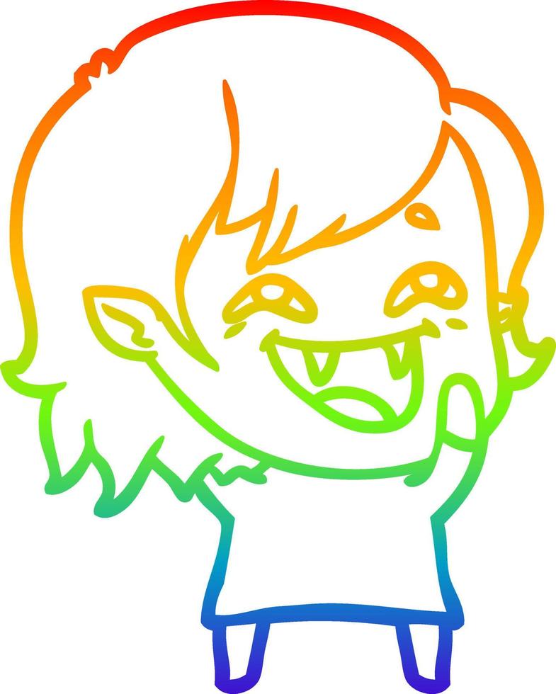 rainbow gradient line drawing cartoon laughing vampire girl vector