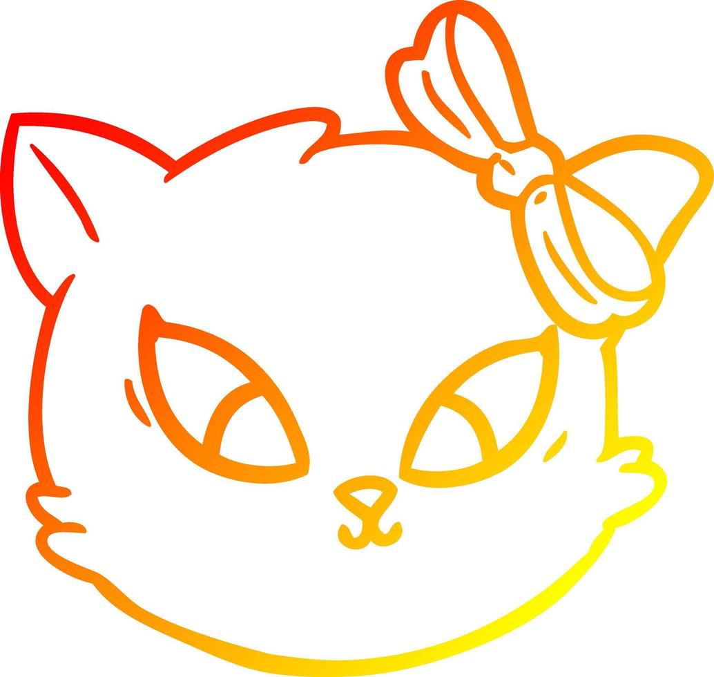 warm gradient line drawing cute cartoon cat with bow vector