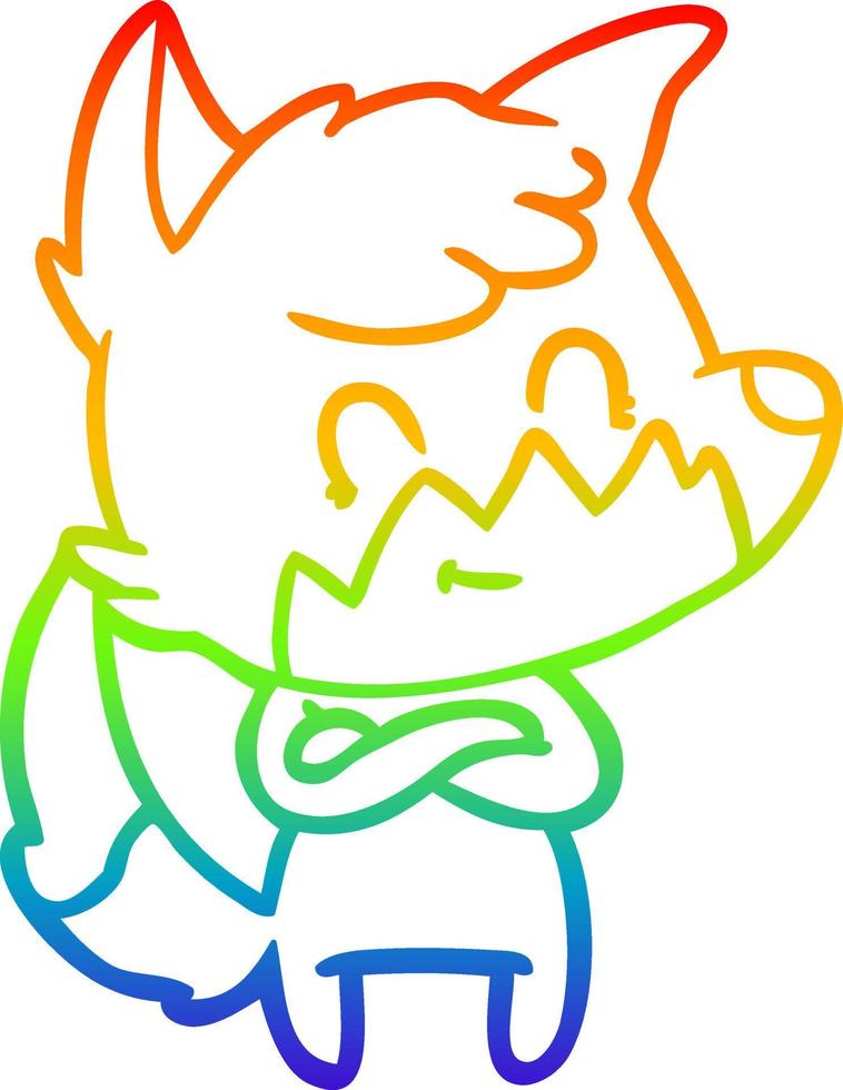 rainbow gradient line drawing cartoon happy fox vector