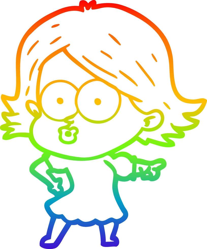 rainbow gradient line drawing cartoon girl pouting vector