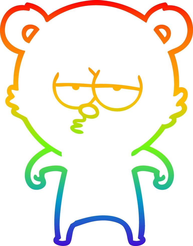rainbow gradient line drawing bored bear cartoon vector