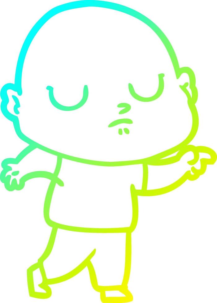 cold gradient line drawing cartoon bald man vector