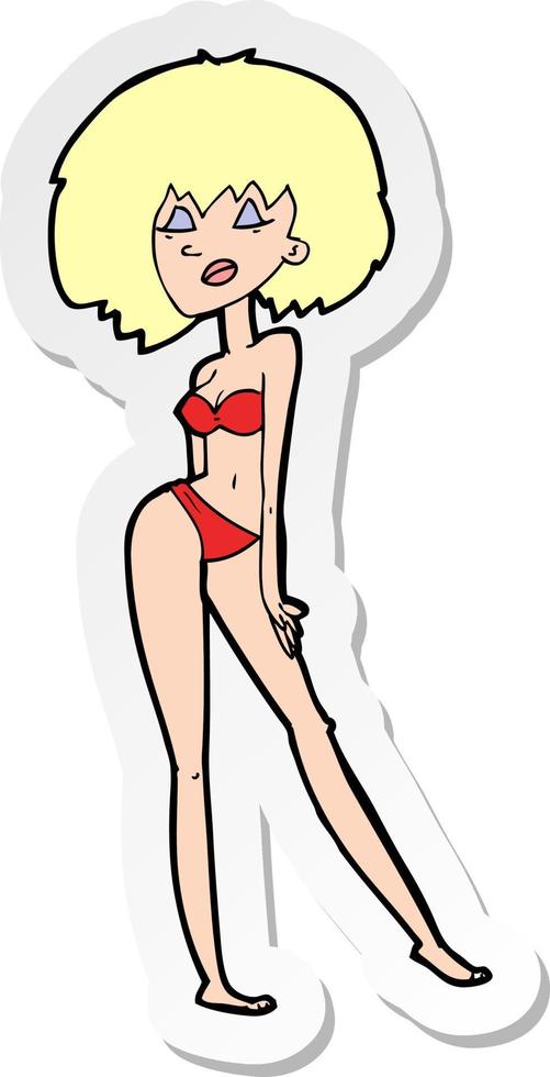 sticker of a cartoon woman in bikini vector