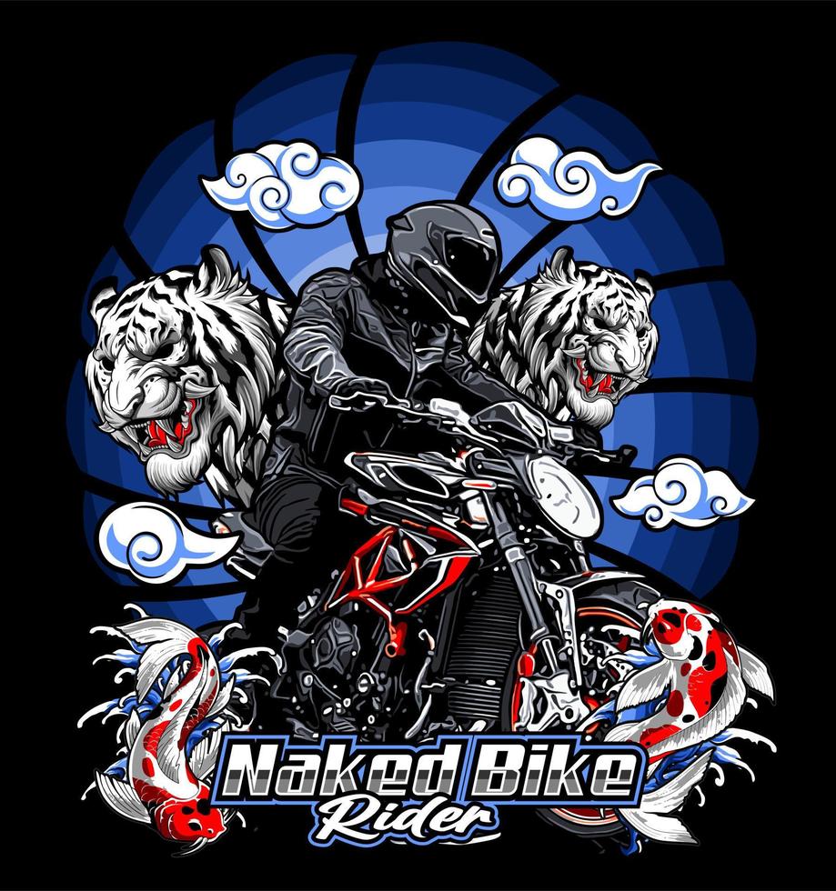 moon background biker and koi fish vector