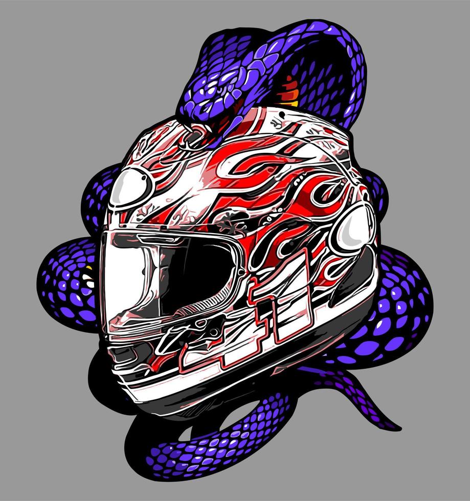 casco de patrón de fuego y serpiente vector