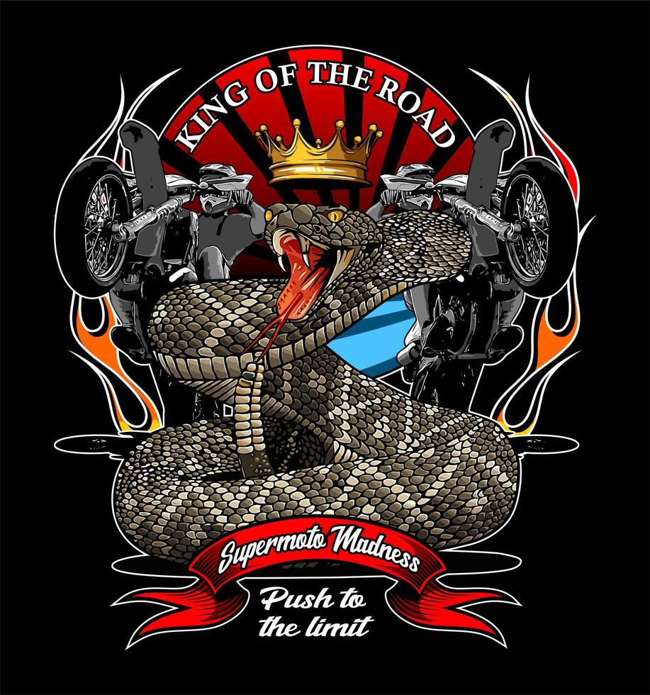 rattlesnake crowned supermoto rider vector
