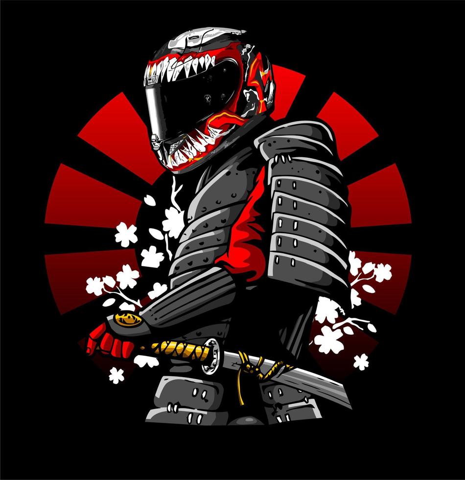 a samurai wearing a helmet vector