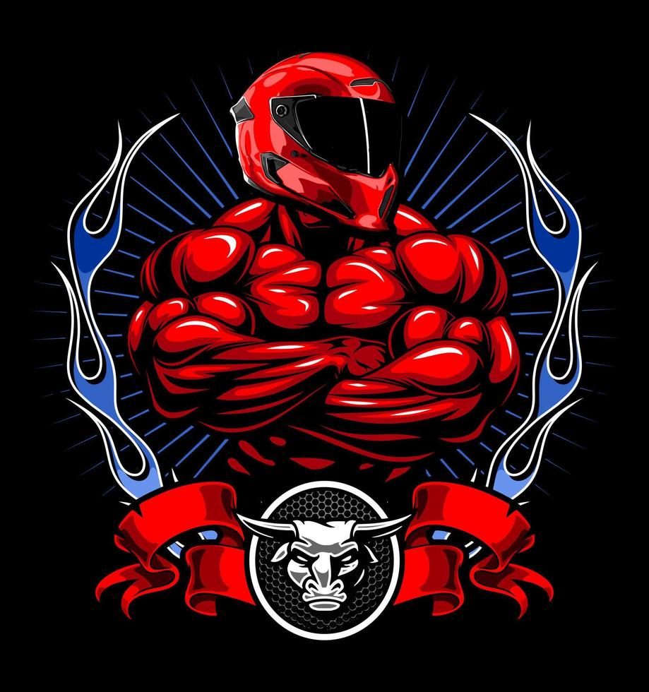 red bodybuilder with helmet vector