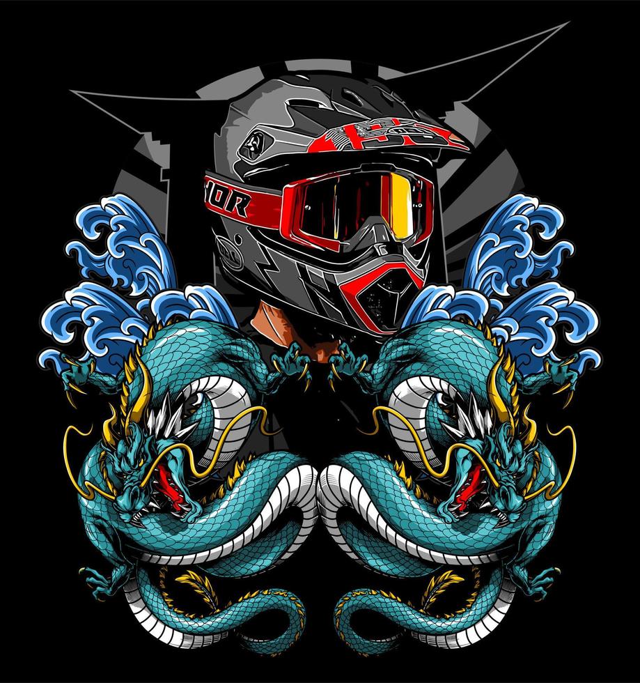 two dragons and a biker vector