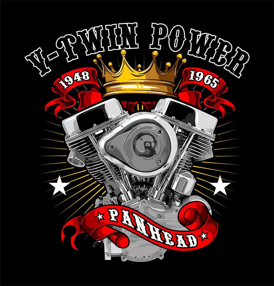 v twin engine and crown vector