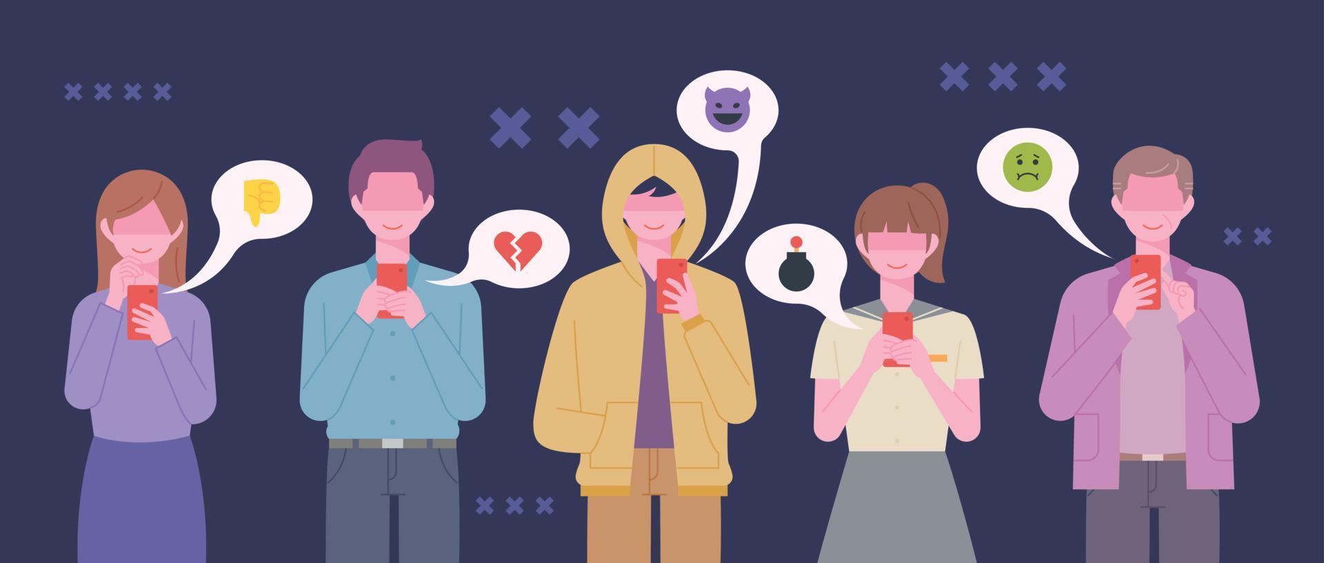 People are cyberbulling with bad reviews on social networks. vector