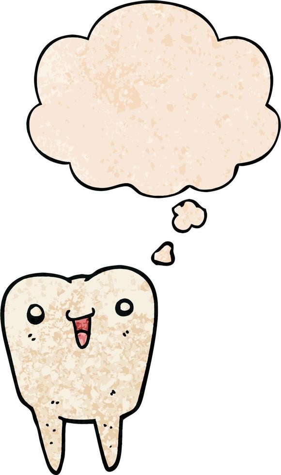 cartoon tooth and thought bubble in grunge texture pattern style vector