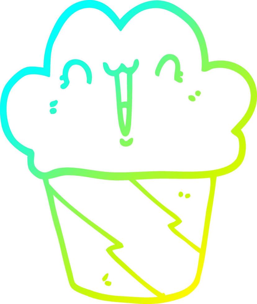 cold gradient line drawing cartoon cupcake with face vector