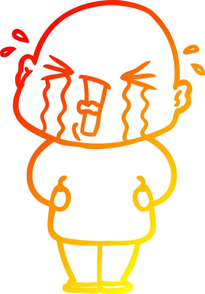 warm gradient line drawing cartoon crying bald man vector
