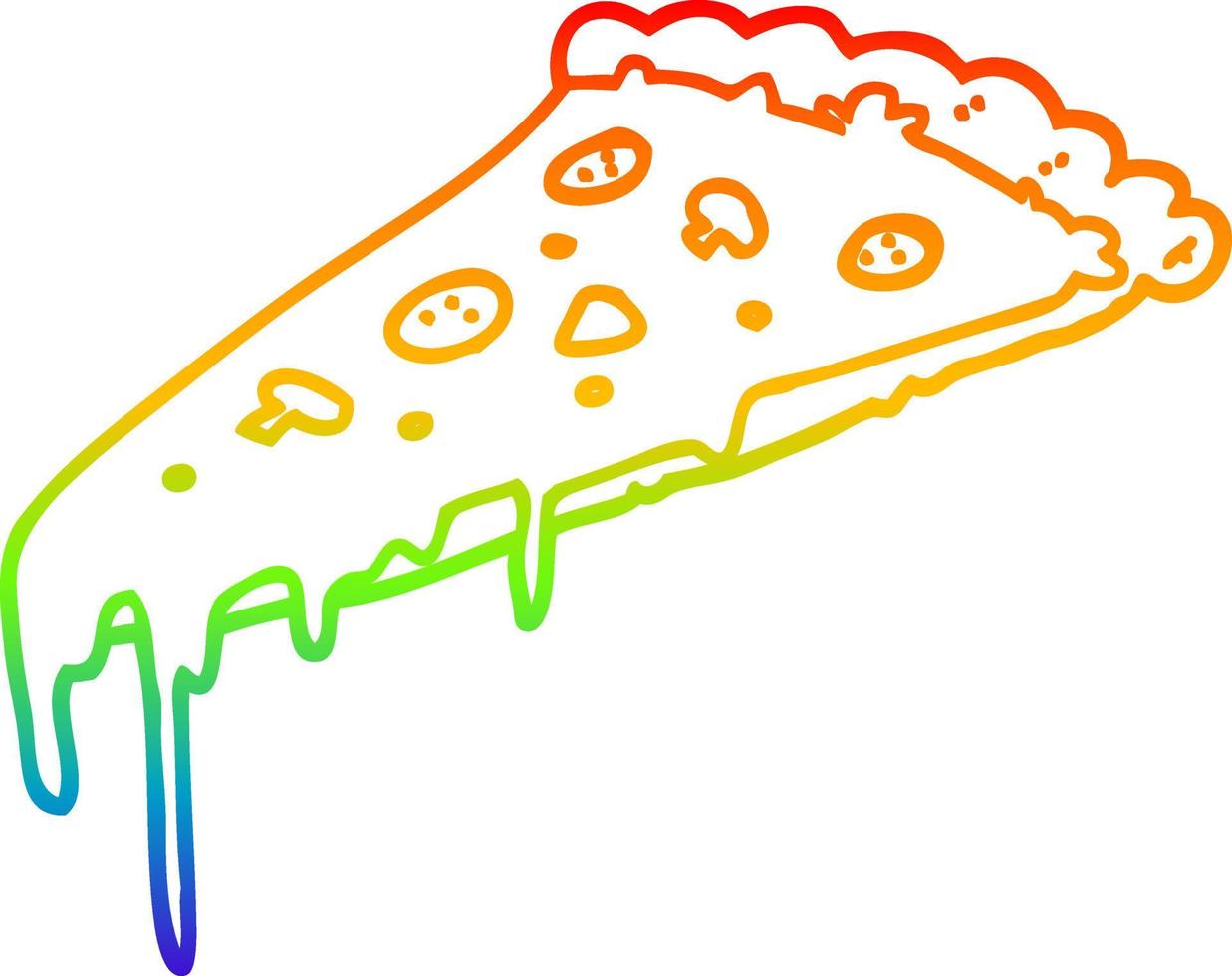 rebanada de pizza de dibujos animados de dibujo de línea de gradiente de arco iris vector