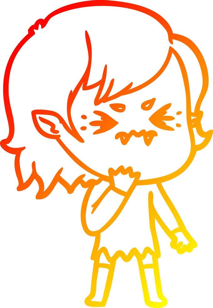 warm gradient line drawing annoyed cartoon vampire girl vector