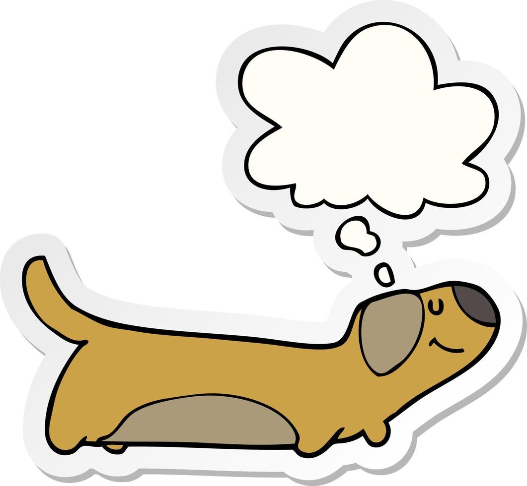 cartoon dog and thought bubble as a printed sticker vector