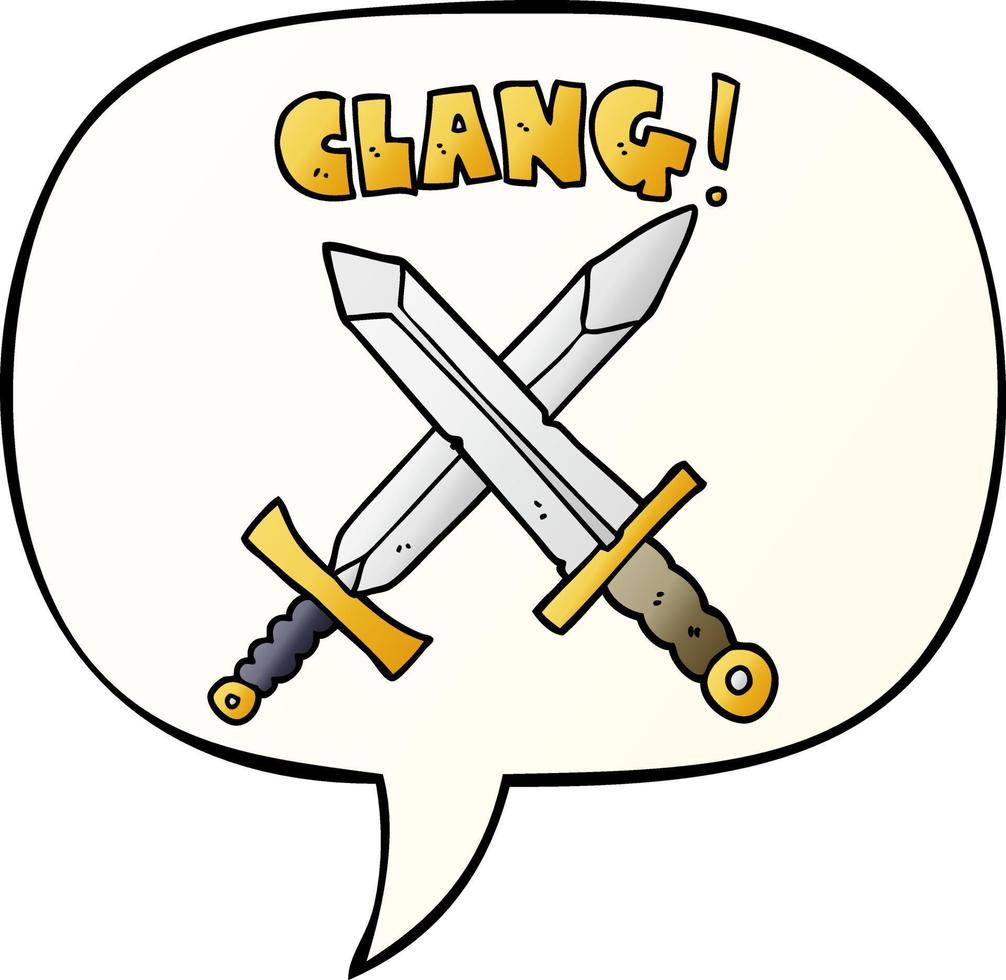 cartoon sword fight and speech bubble in smooth gradient style vector