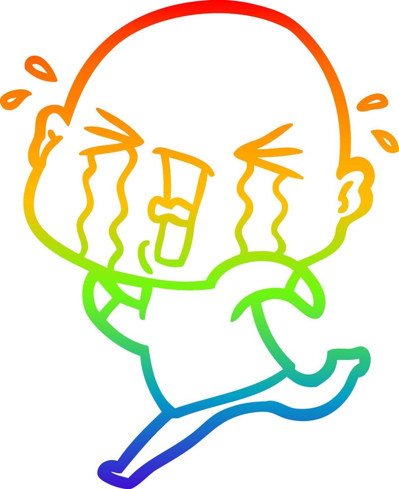 rainbow gradient line drawing cartoon crying bald man vector