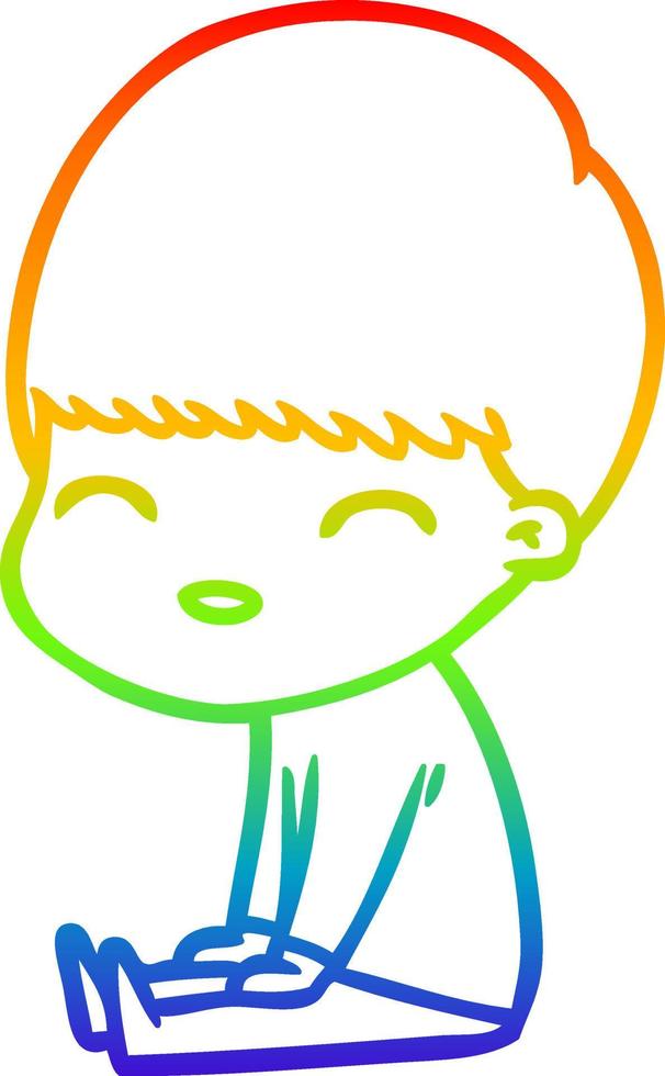 rainbow gradient line drawing happy cartoon boy vector