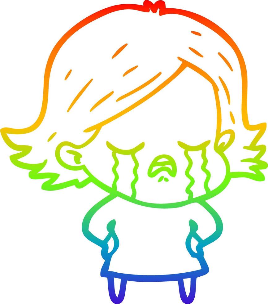 rainbow gradient line drawing cartoon girl crying vector